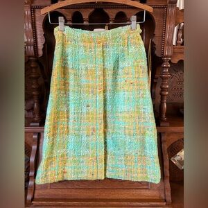 Elegant Tweed Skirt in Green and Orange